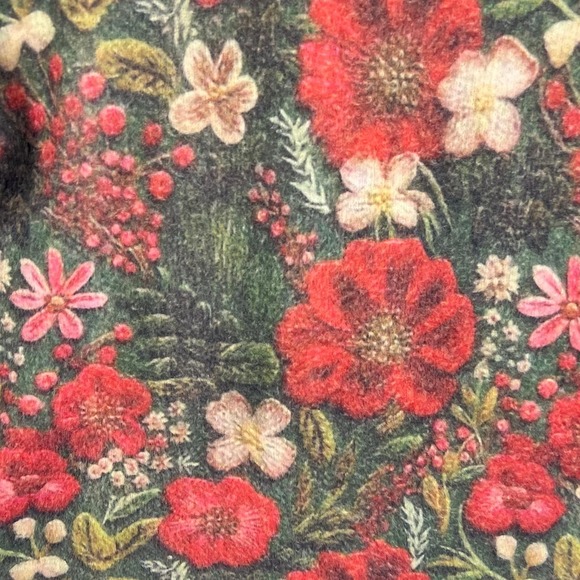 Floral Sweater Womens XL Green‎ Red Allover Print Pullover Crewneck Long Sleeve - Picture 6 of 8